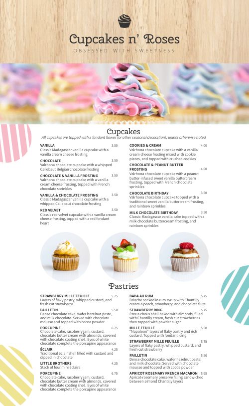 Cupcake Menu Example Design Template by MustHaveMenus