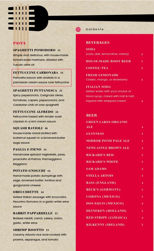Textured Pasta Menu page 2 preview