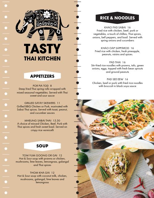 Tasty Thai Menu page 1 preview