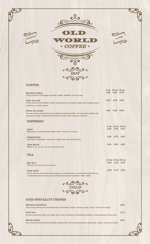 Classic Coffee Menu page 1 preview