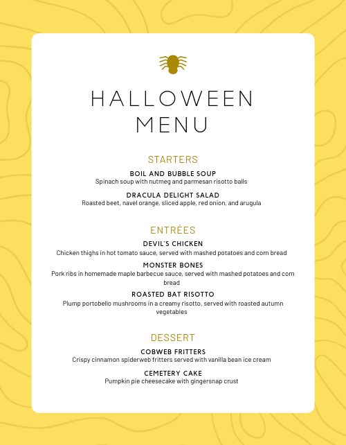 Yellow Halloween Menu page 1 preview