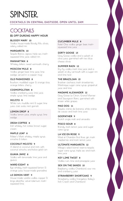 Upscale Purple Cocktail Menu page 1 preview