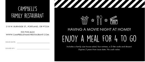 Dinner and Movie Gift Certificate Template by MustHaveMenus