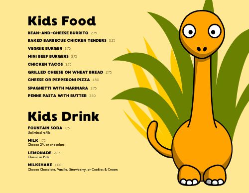 Dinosaur Children's Menu page 2 preview