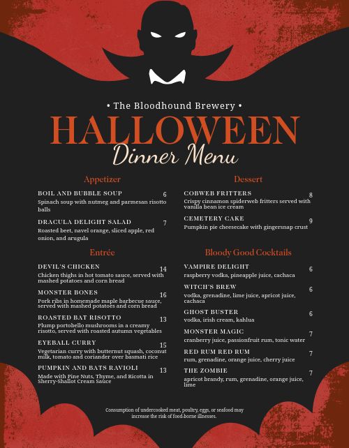 Holiday Halloween Menu page 1 preview
