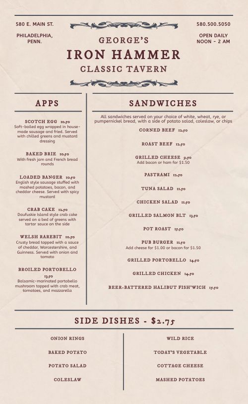 Editable Pub Menu Design Template By Musthavemenus 1787