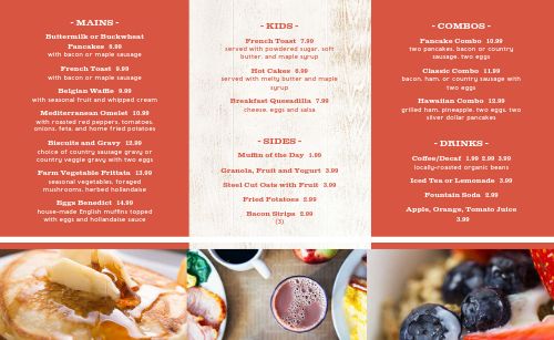 Country Style Breakfast Takeout Menu