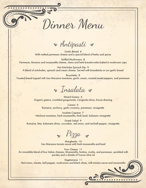 Italian Hotel Menu page 1 preview