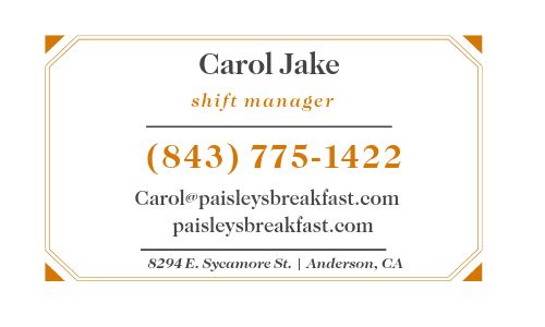 Breakfast Cafe Business Card Example page 2 preview