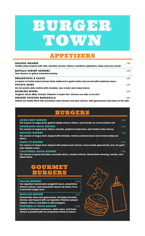 Bold Burger Menu page 1 preview