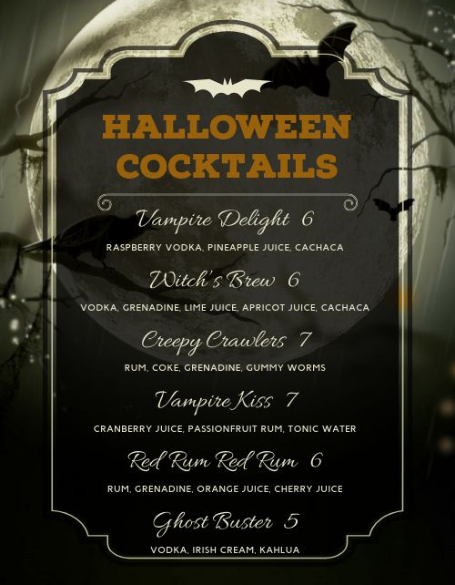 Halloween Cocktail Menu page 1 preview