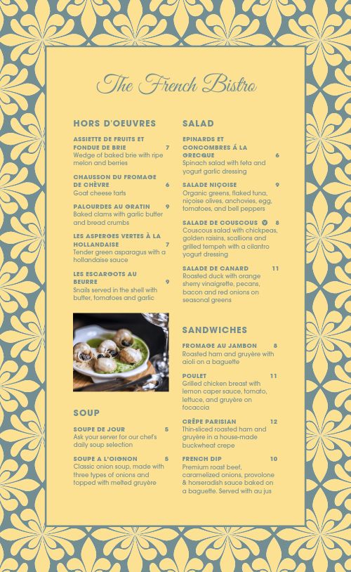 Patterned French Menu page 1 preview