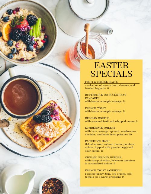 Easter Breakfast Specials Menu page 1 preview