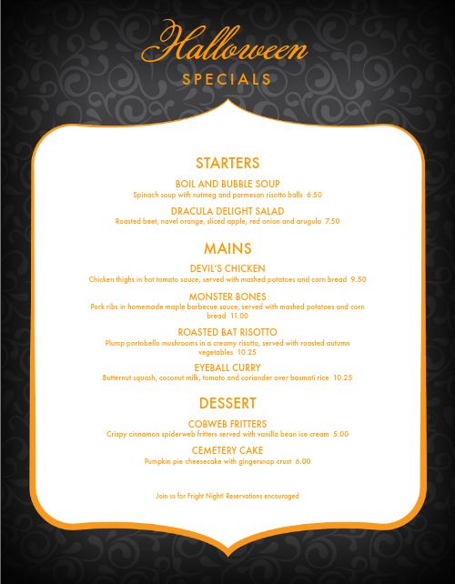 Halloween Dinner Menu page 1 preview