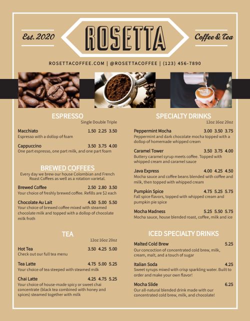 Coffee Food Truck Menu page 1 preview