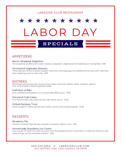 Labor Day Menu Design Template by MustHaveMenus
