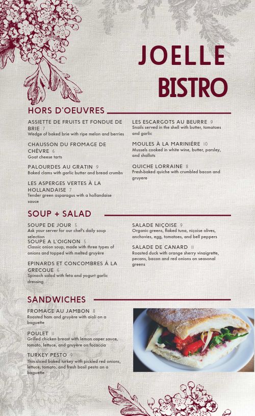Textured French Menu page 1 preview