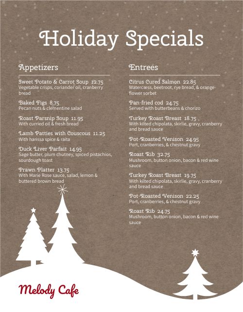 Christmas Holiday Specials Menu page 1 preview