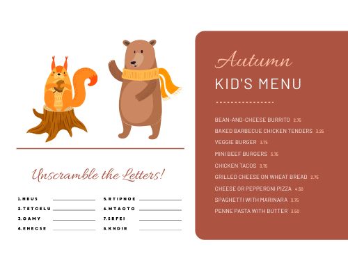 Autumn Kids Menu page 1 preview