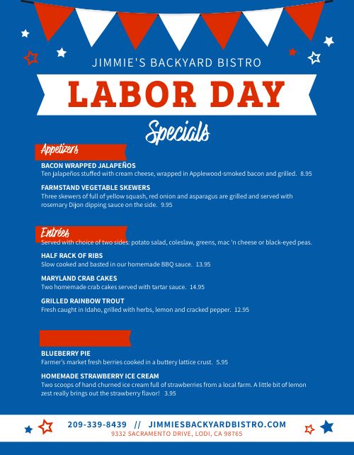 Labor Day Holiday Menu Design Template by MustHaveMenus