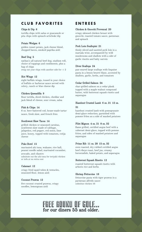 Country Club Golf Grill Menu page 2 preview