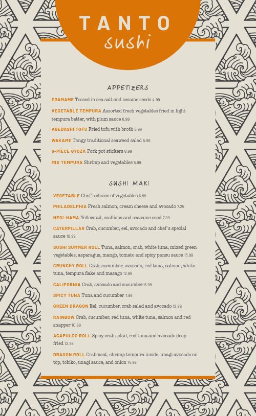 Traditional Orange Japanese Menu page 1 preview