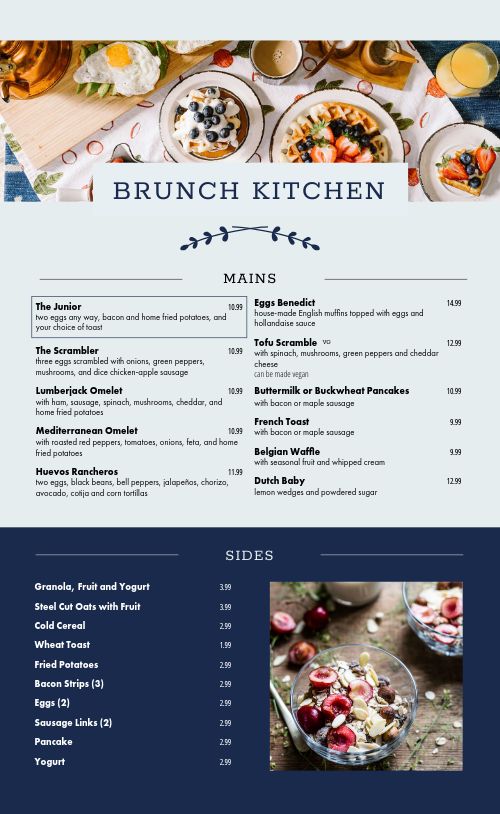 Brunch Kitchen Menu Design Template by MustHaveMenus