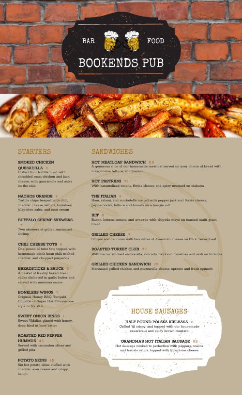 Modern Pub Menu Example Design Template by MustHaveMenus