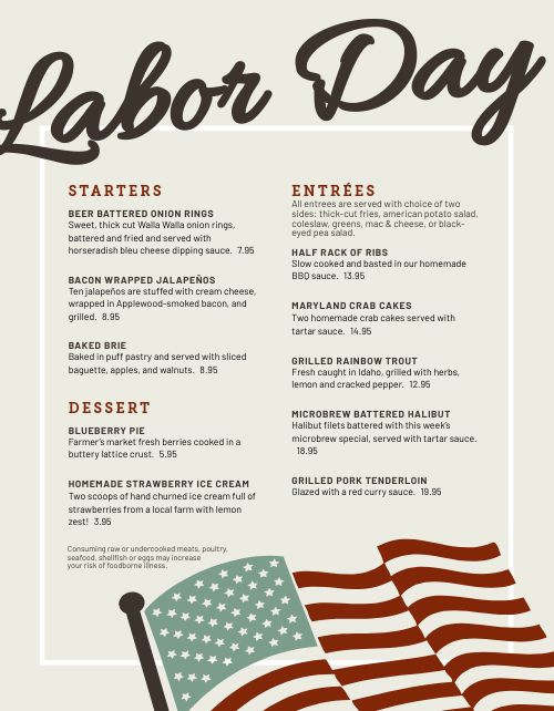 Printable Labor Day Menu Design Template by MustHaveMenus