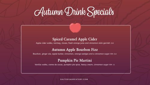 Autumn Drink Specials Digital Poster page 1 preview