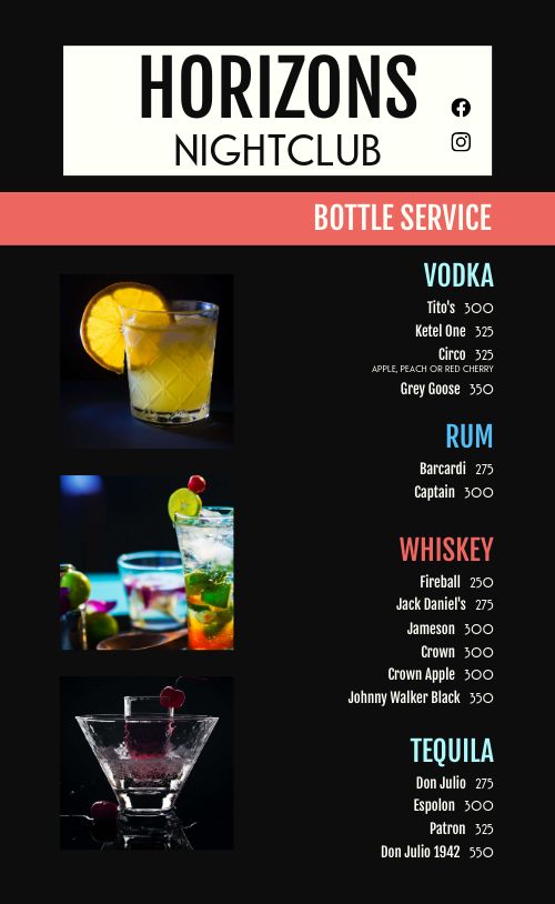 Night Club Bottle Service Menu Design Template by MustHaveMenus