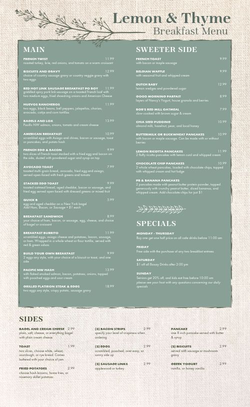 Burlap Breakfast Menu Design Template by MustHaveMenus