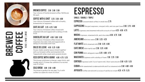 Example Coffeehouse Digital Menu Board page 1 preview