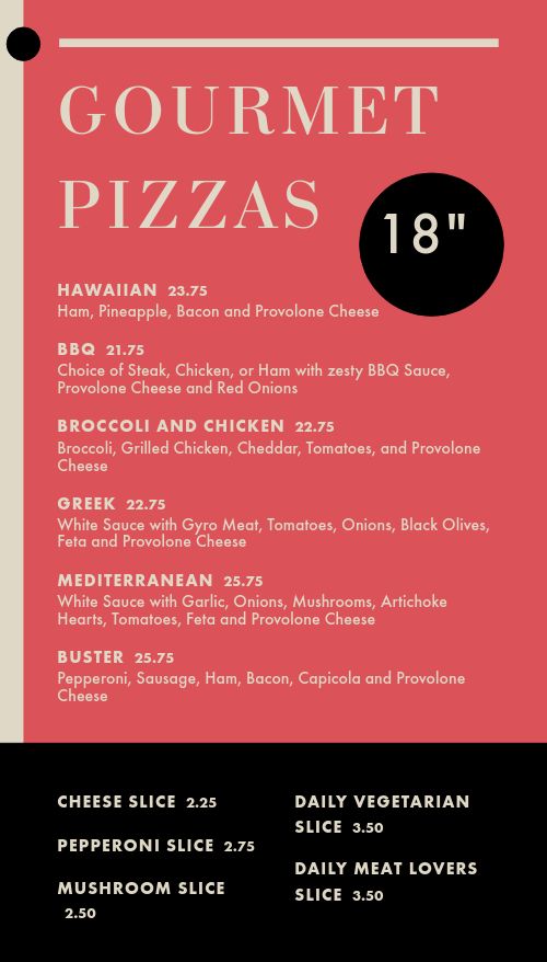 Pizza Eatery Tall Digital Menu Board page 1 preview