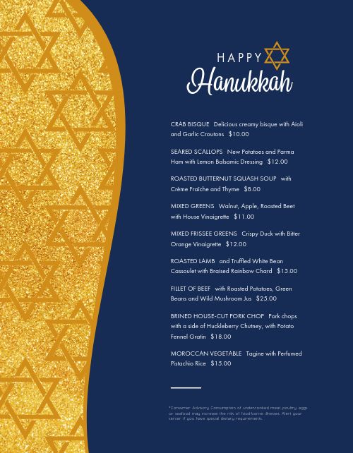 Golden Hanukkah Menu page 1 preview