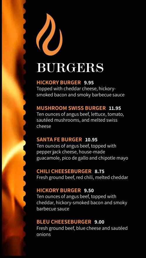 Smokey Burger Tall Digital Video Menu Screen