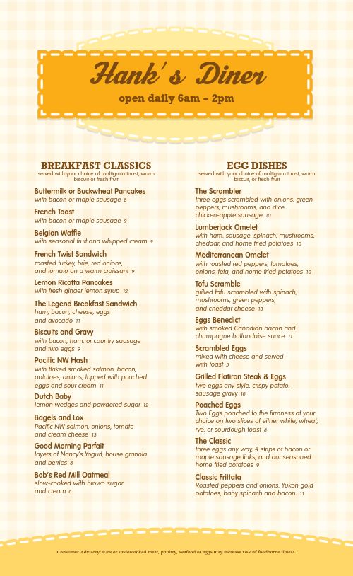 American Breakfast Menu Items