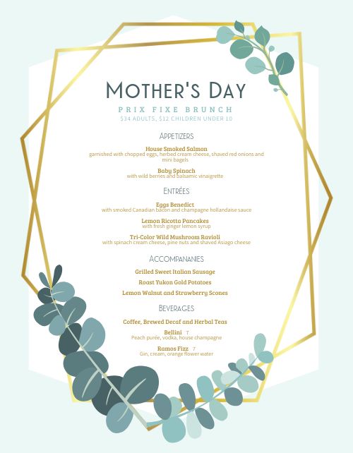 Leaves Mothers Day Menu
