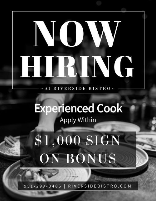 Now Hiring Restaurant Flyer page 1 preview