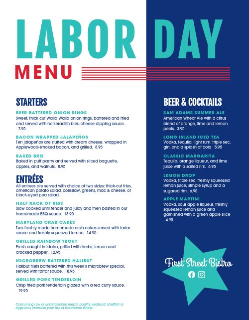 Labor Day Menu Sample Design Template by MustHaveMenus