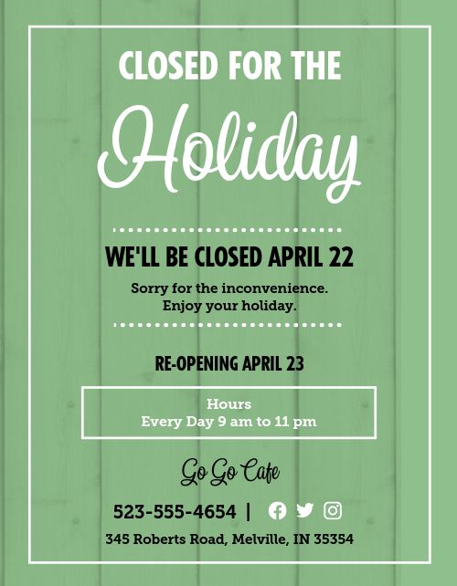 Closed For Holiday Flyer page 1 preview