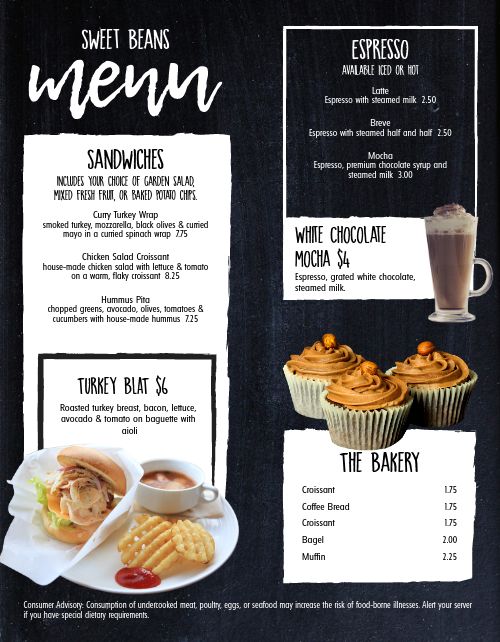 Cafe Morning Snack Menu Design Template by MustHaveMenus