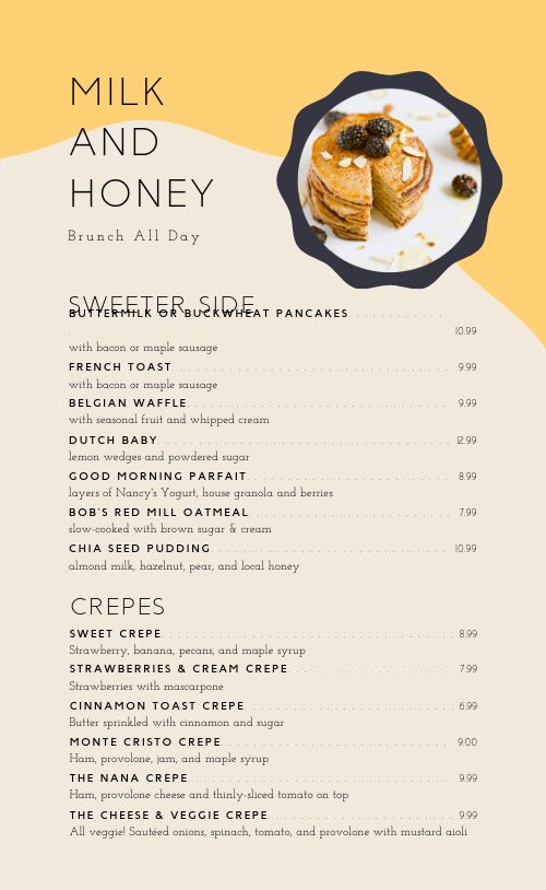 Aesthetic Breakfast Menu page 1 preview