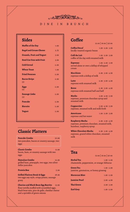 Brunch Dine In Menu page 2 preview