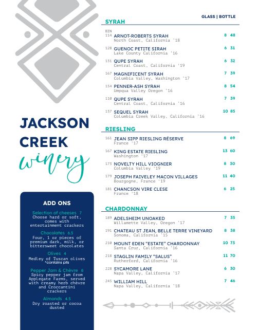 Blue Winery Menu page 1 preview