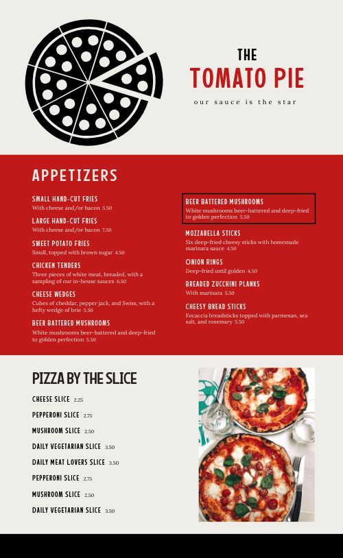 Specialty Pizza Pie Menu Design Template by MustHaveMenus