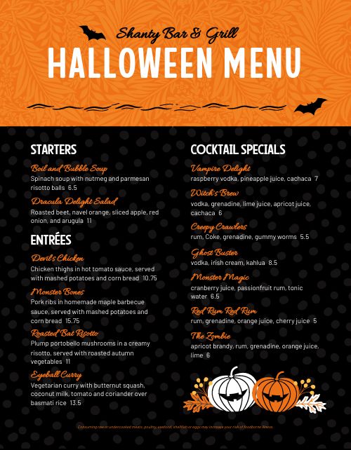 Halloween Food Menu page 1 preview
