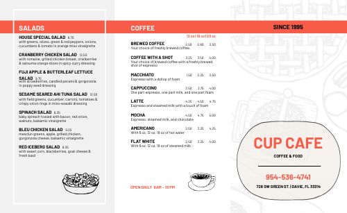 Sample Lunch Cafe Takeout Menu