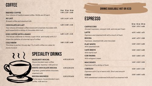 Basic Coffee Digital Menu Board page 1 preview