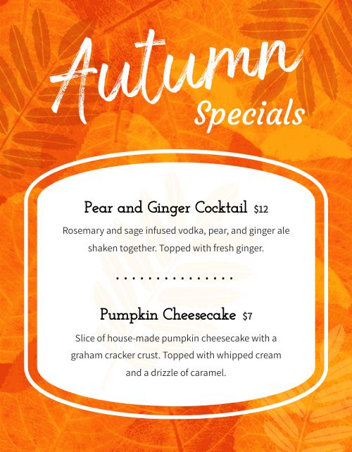 Autumn Specials Flyer page 1 preview